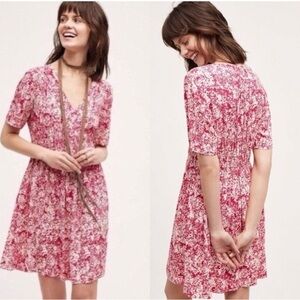 Anthropologie Red Floral Midi Dress